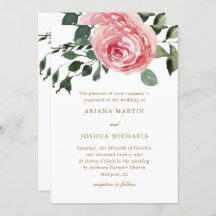 Elegante Waterverf Rozen Trouw Uitnodiging