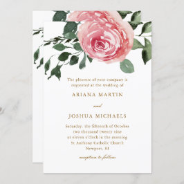 Elegante Waterverf Rozen Trouw Uitnodiging