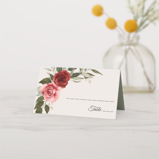 Elegante Waterverf Rozen Wedding Place Card Plaatskaartje (Voorkant)