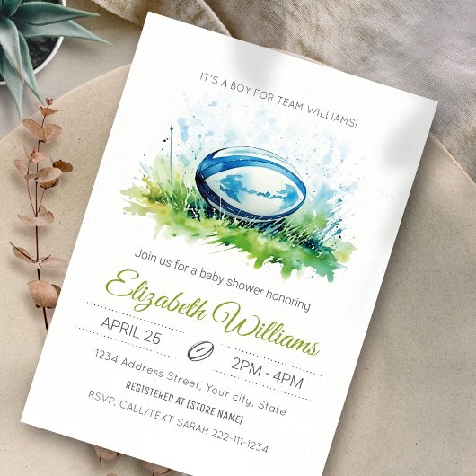 Elegante Waterverf Rugby Baby shower Invitation Kaart