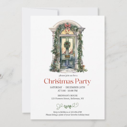 Elegante waterverf rustieke groene kerstdeur kaart (Voorkant)