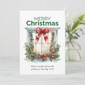 Elegante Waterverf rustieke raam Vrolijk kerstfees Feestdagenkaart (Staand voorkant)
