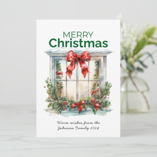 Elegante Waterverf rustieke raam Vrolijk kerstfees Feestdagenkaart (Staand voorkant)