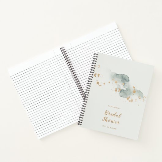 Elegante Waterverf Sage Goud Bruidsborrel Uitnodig Notitieboek (Binnen)