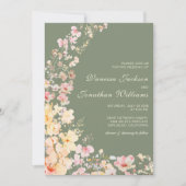 Elegante Waterverf Sage Green Wildflowers Wedding Kaart (Voorkant)