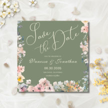 Elegante Waterverf Sage Green Wildflowers Wedding