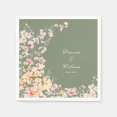 Elegante Waterverf Sage Green Wildflowers Wedding Servet (Voorkant)