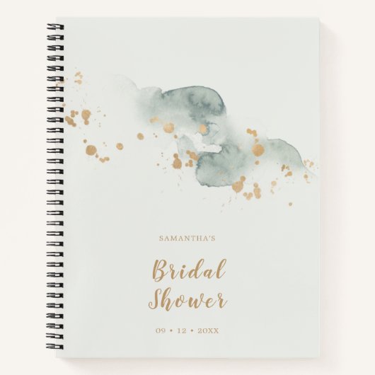 Elegante Waterverf Salie Goud Bruidsfeest Notitieboek (Voorkant)