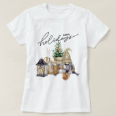 Elegante waterverf Santa met dennenboom Vakantie T-shirt (Design voorkant)