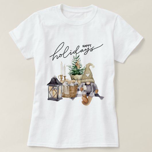 Elegante waterverf Santa met dennenboom Vakantie T-shirt (Design voorkant)