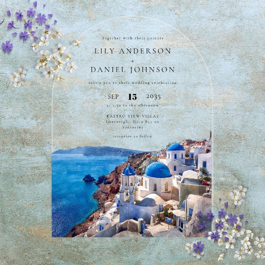 Elegante Waterverf Santorini Griekenland Wedding A Acryl Uitnodigingen