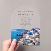 Elegante Waterverf Santorini Griekenland Wedding A Acryl Uitnodigingen (Insitu (Draagbaar))