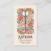 Elegante Waterverf  Schaar & Bloemen Visitekaartje (Voorkant)