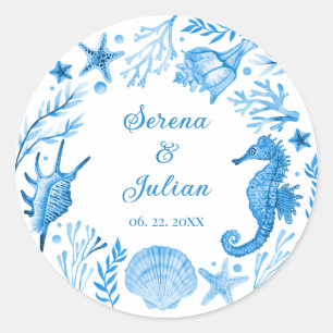 Elegante waterverf schelpenguirlande korenbloem bl ronde sticker