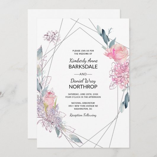 Elegante Waterverf schets geometrische bruiloft Kaart (Voorkant / Achterkant)