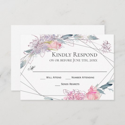 Elegante Waterverf Schets Geometrische Bruiloft RS RSVP Kaartje (Voorkant / Achterkant)