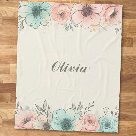 Elegante Waterverf Schetsbloemen Fleece Deken
