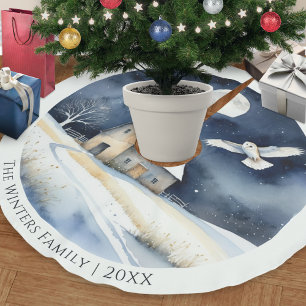 Elegante Waterverf Schuuruil Sneeuw Scene Kerstmis Kerstboom Rok