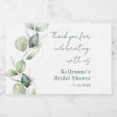 Elegante waterverf script eucalyptus bruiloftsborr sparkling wijnetiket (Enkel label)