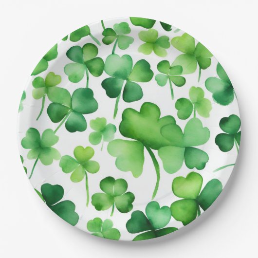 Elegante Waterverf Shamrocks Papieren Bordje (Voorkant)