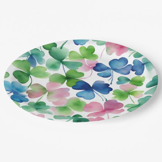 Elegante Waterverf Shamrocks Papieren Bordje (Gekanteld)