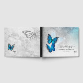 Elegante Waterverf Silver en Blue Butterfly Gastenboek (Volledig)