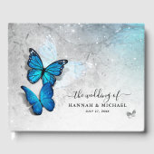 Elegante Waterverf Silver en Blue Butterfly Gastenboek (Voorkant)