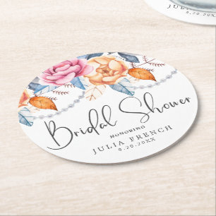 Elegante Waterverf Sinaasappel Bloemen Vrijgezelle Ronde Kartonnen Onderzetter