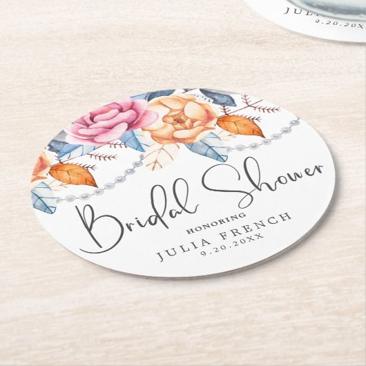 Elegante Waterverf Sinaasappel Bloemen Vrijgezelle Ronde Kartonnen Onderzetter (Gebogen)