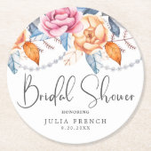 Elegante Waterverf Sinaasappel Bloemen Vrijgezelle Ronde Kartonnen Onderzetter (Voorkant)