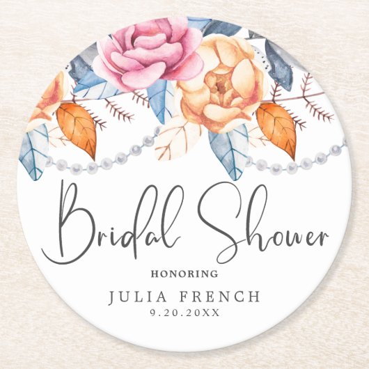 Elegante Waterverf Sinaasappel Bloemen Vrijgezelle Ronde Kartonnen Onderzetter (Voorkant)