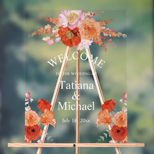 Elegante waterverf sinaasappel Bloemen Welkom brui Acryl Bord (Neutraal)