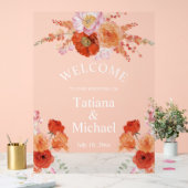 Elegante waterverf sinaasappel Bloemen Welkom brui Acryl Bord (Huwelijk)
