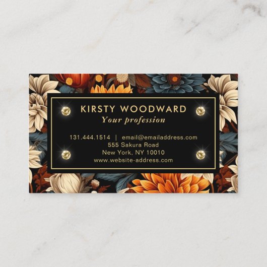 Elegante Waterverf Sinaasappel en bruine herfstbla Visitekaartje (Achterkant)