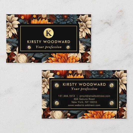 Elegante Waterverf Sinaasappel en bruine herfstbla Visitekaartje (Voorkant / Achterkant)