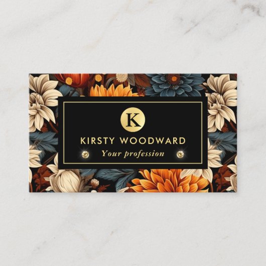 Elegante Waterverf Sinaasappel en bruine herfstbla Visitekaartje (Voorkant)