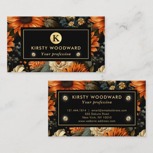 Elegante Waterverf Sinaasappel en bruine herfstbla Visitekaartje (Voorkant / Achterkant)