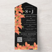 Elegante Waterverf Sinaasappel Lily Bloemen Bruilo All In One Uitnodiging (Binnen)