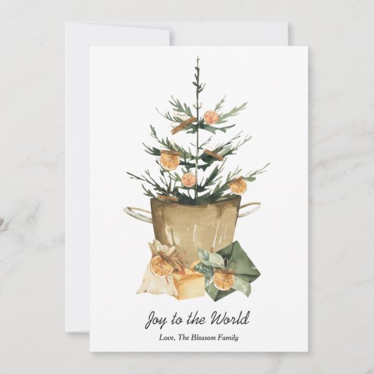 Elegante Waterverf Sinaasappel Slices Kaneel Flat Feestdagenkaart (Voorkant)