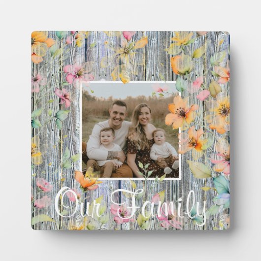 Elegante waterverf sinaasappel wilde bloemen barnw fotoplaat (Voorkant)