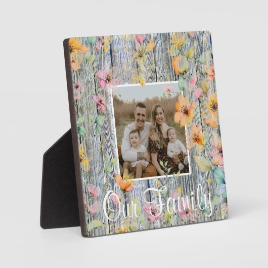 Elegante waterverf sinaasappel wilde bloemen barnw fotoplaat (Voorkant)