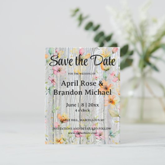 Elegante waterverf sinaasappel wilde bloemen barnw save the date (Staand voorkant)