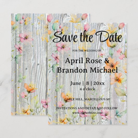 Elegante waterverf sinaasappel wilde bloemen barnw save the date (Voorkant / Achterkant)