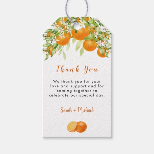 Elegante waterverf sinaasappels Baby Shower Dankje Cadeaulabel (Voorkant)