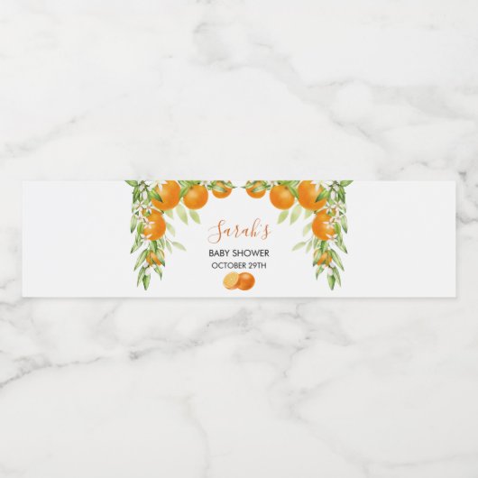 Elegante waterverf sinaasappels en bloemen waterfles etiket (Enkel label)