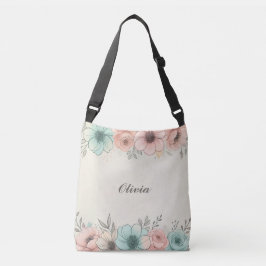 Elegante Waterverf Sketchy Flowers Crossbody Tas