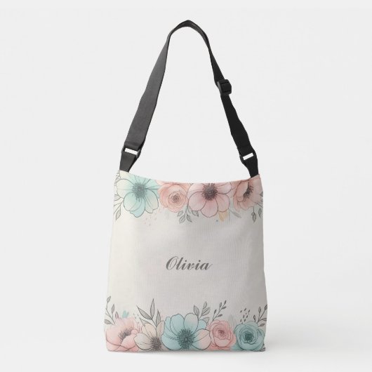 Elegante Waterverf Sketchy Flowers Crossbody Tas (Voorkant)