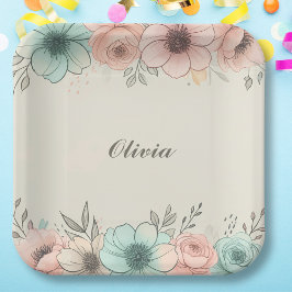 Elegante Waterverf Sketchy Flowers Papieren Bordje