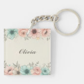 Elegante Waterverf Sketchy Flowers Sleutelhanger (Achterkant)