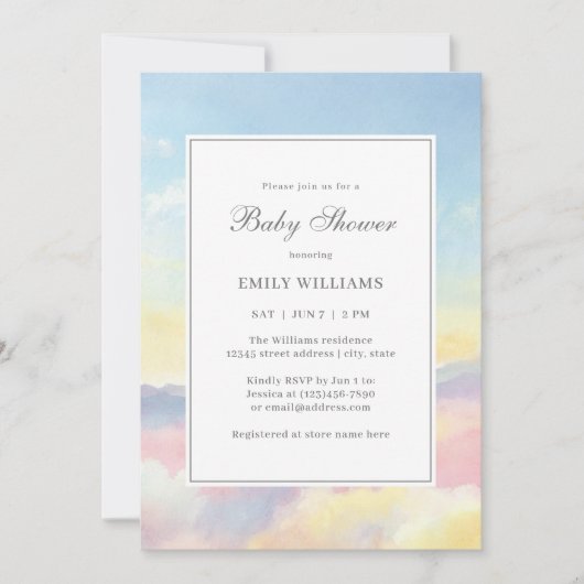 Elegante Waterverf Sky and Clouds Baby shower Kaart (Voorkant)